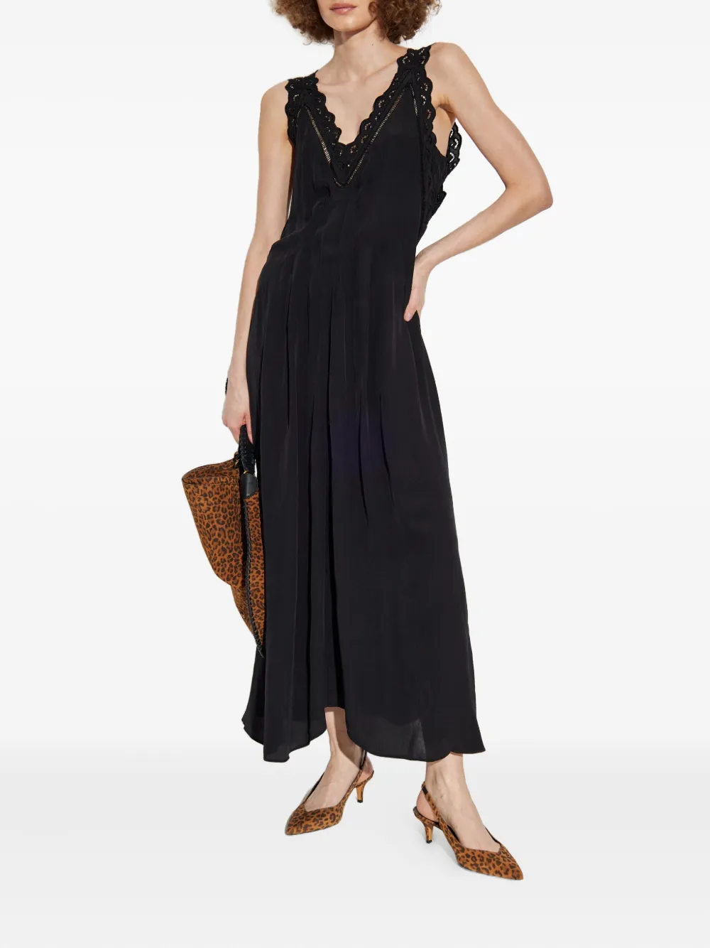 ISABEL MARANT lace-insert pleated dress Zwart