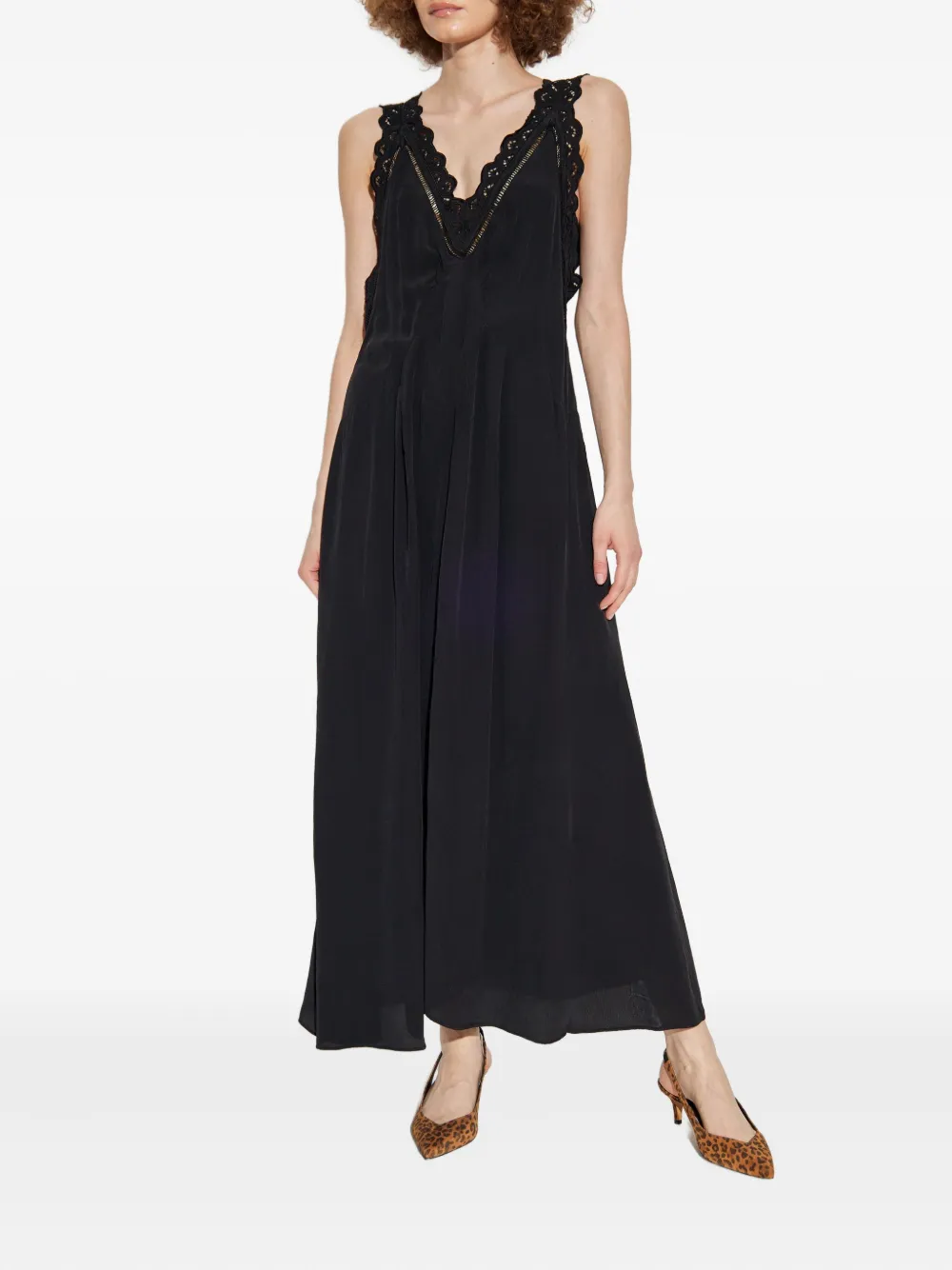 ISABEL MARANT lace-insert pleated dress Zwart