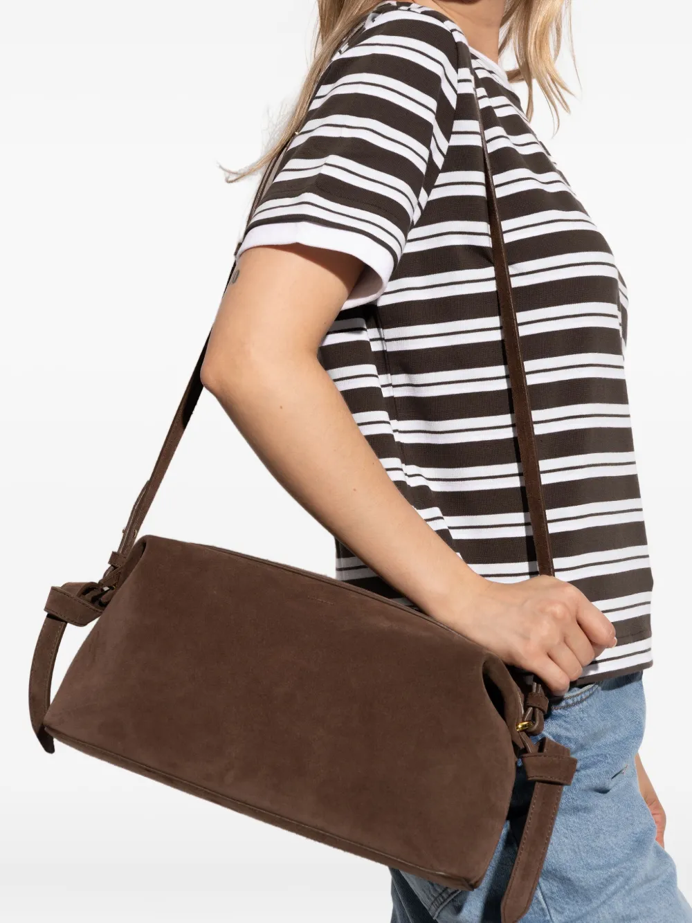 Yuzefi Brioche knotted suede shoulder bag Bruin
