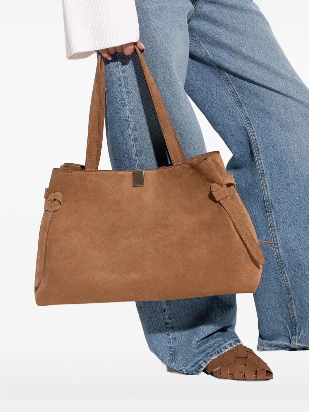Yuzefi Gyoza knotted suede tote bag Bruin