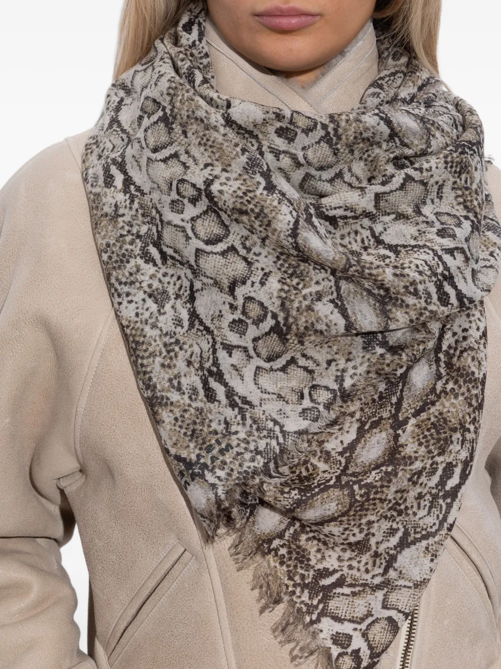 ISABEL MARANT snakeskin-print fringed scarf Zwart