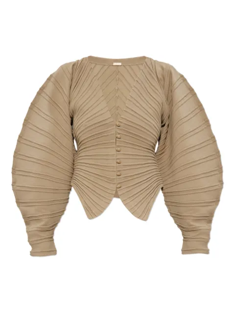 Cult Gaia pleated balloon-sleeve knit cardigan