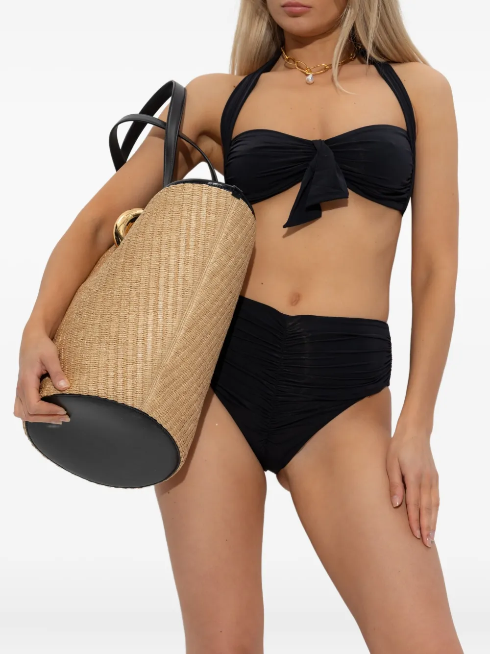 Balmain Halterneck Ruched Bikini In Black
