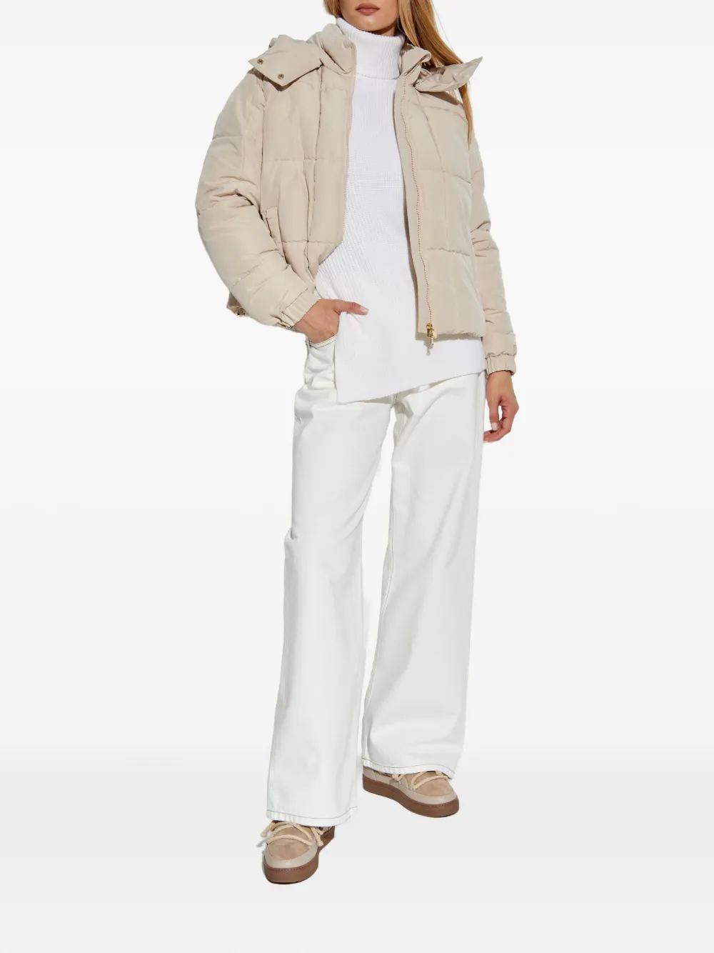 Ea7 Emporio Armani quilted hooded puffer jacket Beige