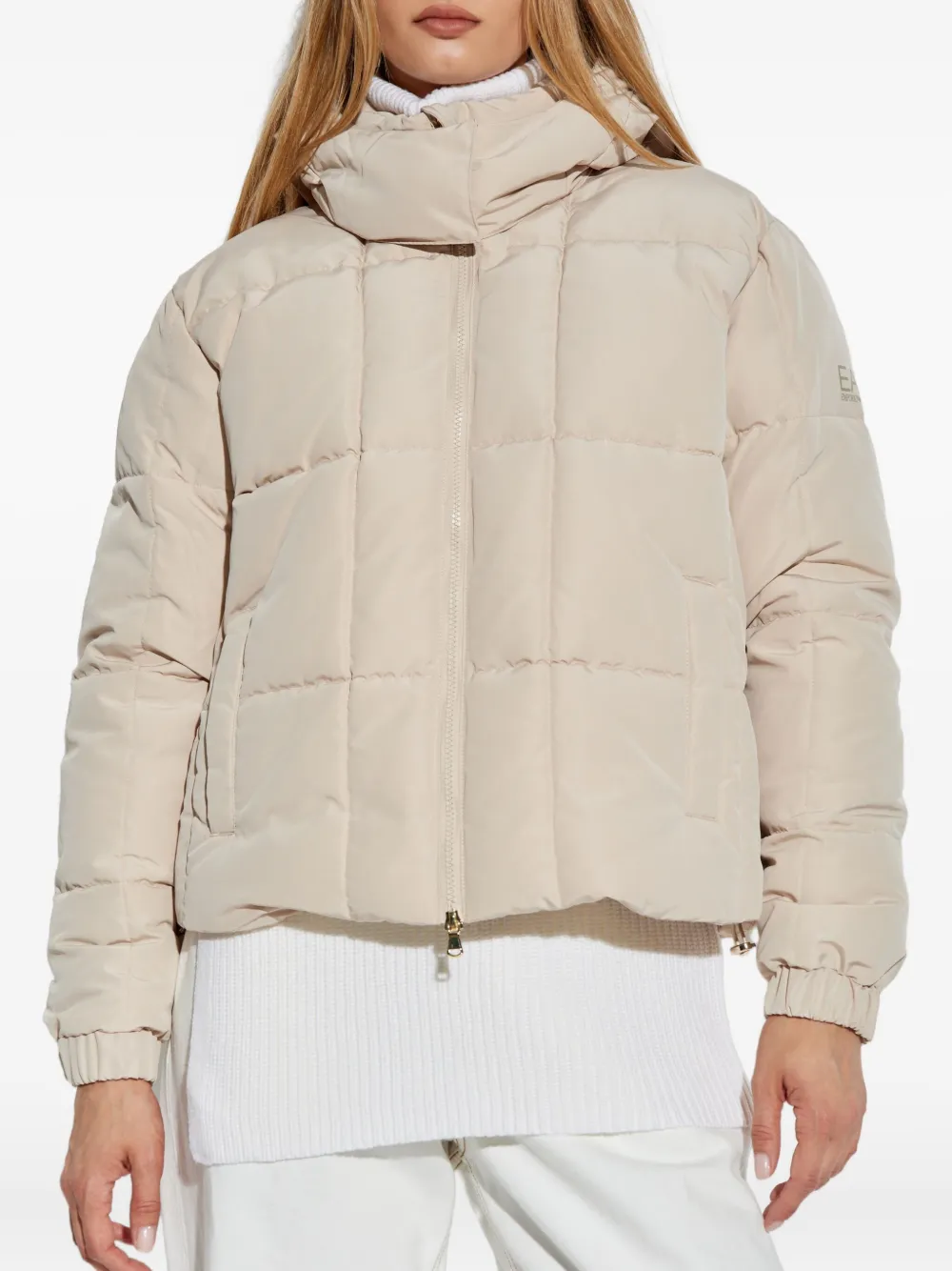 Ea7 Emporio Armani quilted hooded puffer jacket Beige