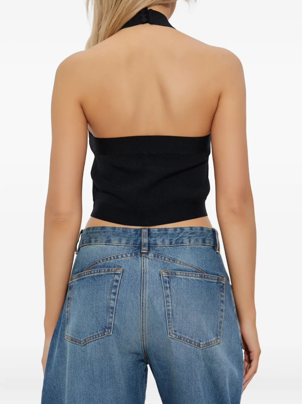 Cult Gaia Geribbelde top met gekruiste hals Zwart
