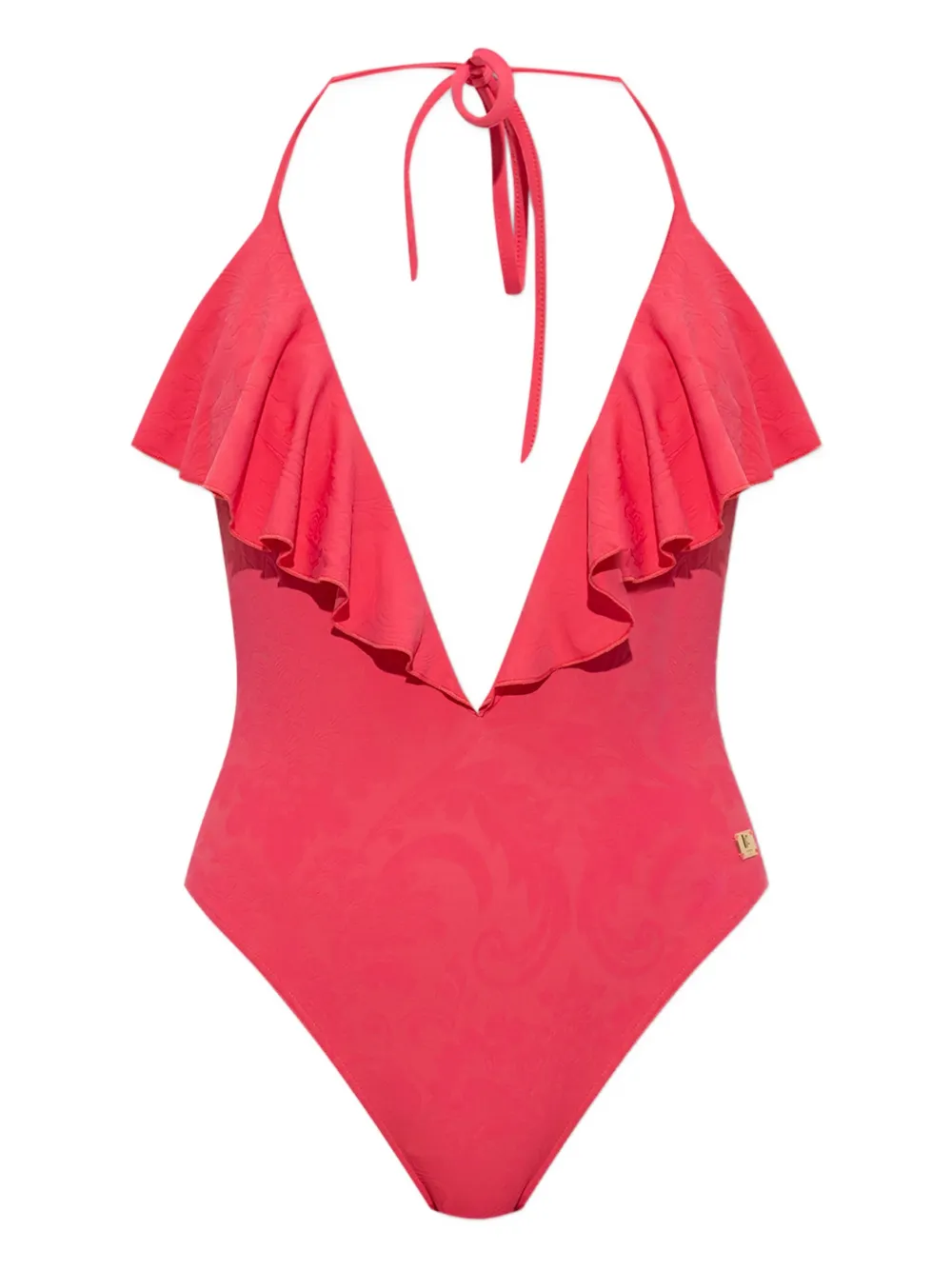 Balmain ruffled halter swimsuit Rood