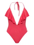 Balmain ruffled halter swimsuit - Red