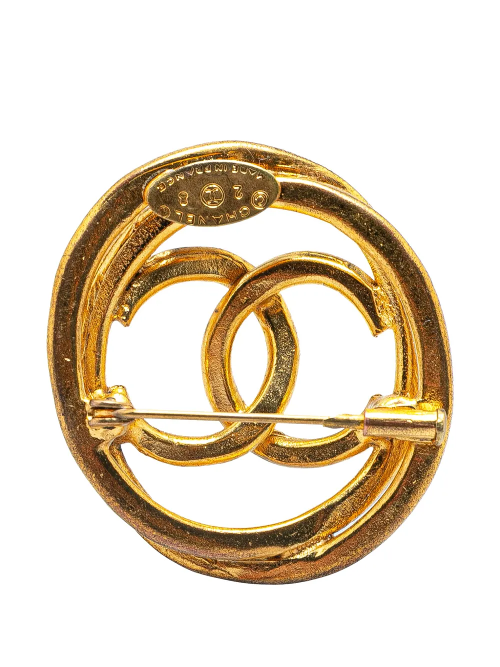 CHANEL Pre-Owned 1980-1990 Gold Plated CC Round Brooch costume brooch | Image 2