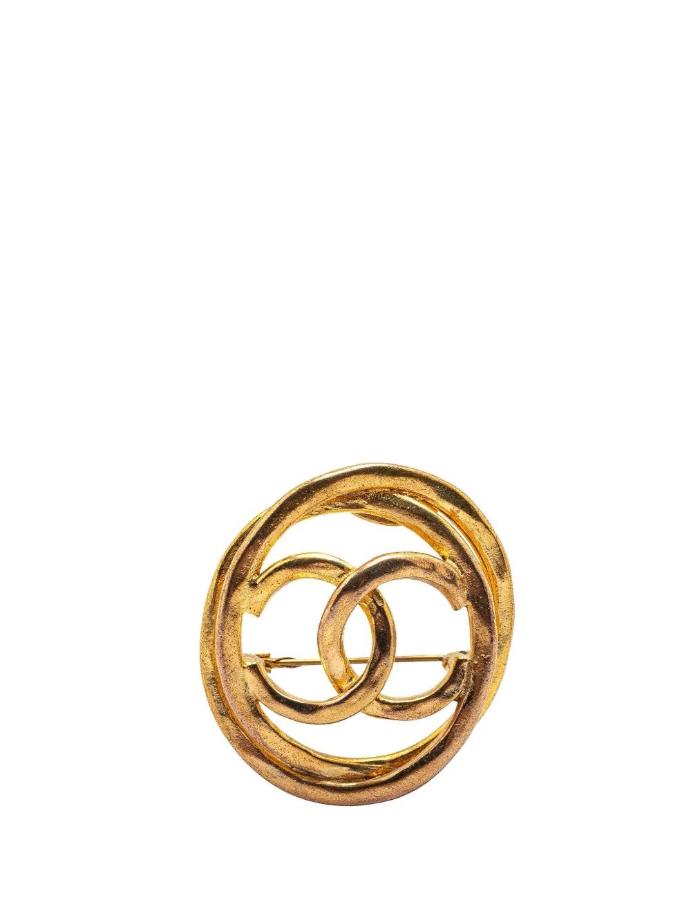 Pre-owned Chanel 1980-1990 Gold Plated Cc Round Brooch Costume Brooch
