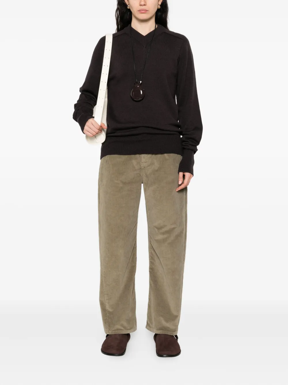 Studio Nicholson V-neck Merino-wool Sweater In Brown