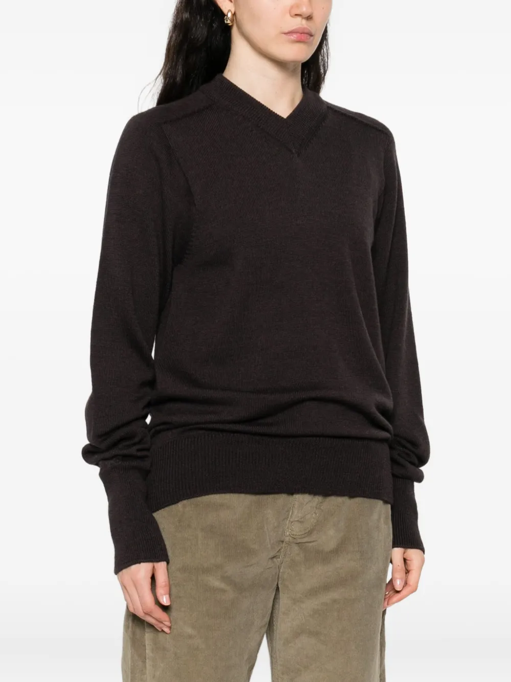 Studio Nicholson V-neck Merino-wool Sweater In Brown