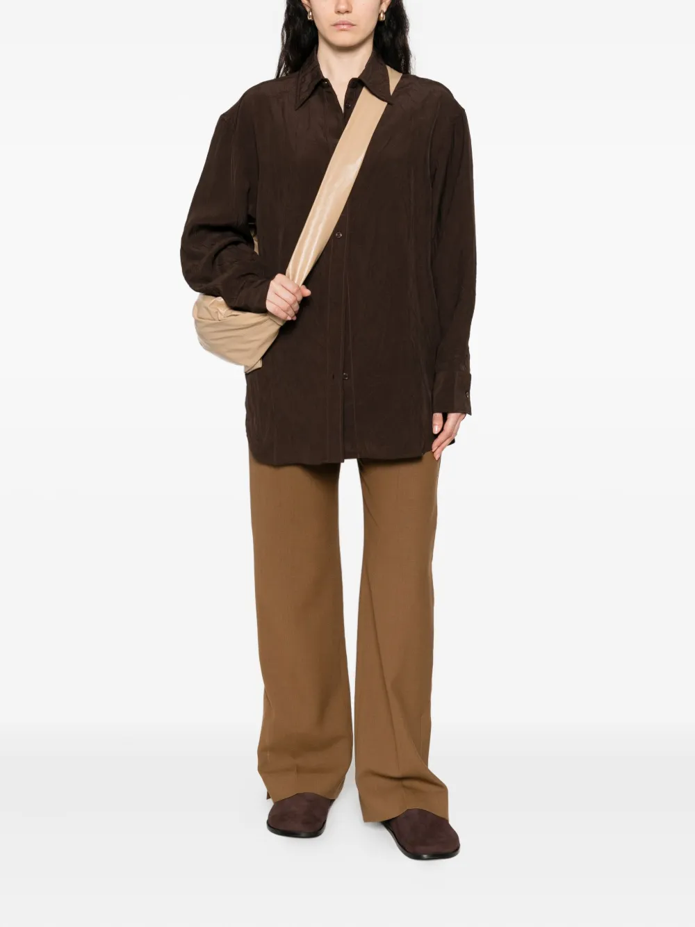 Studio Nicholson Textured Button-down Shirt In Brown