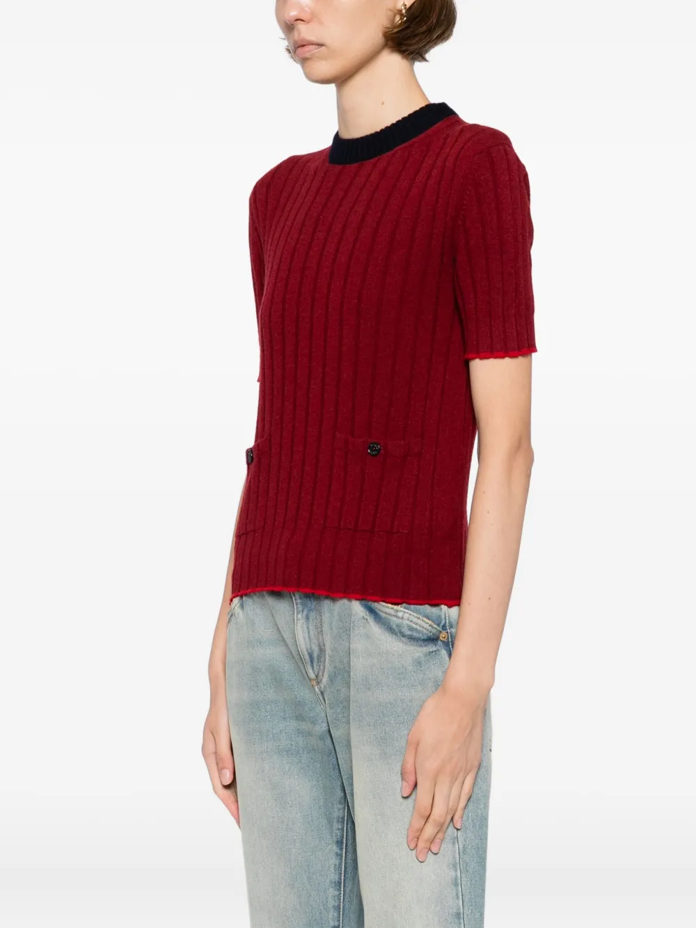 Barrie Ribbed Top In Red