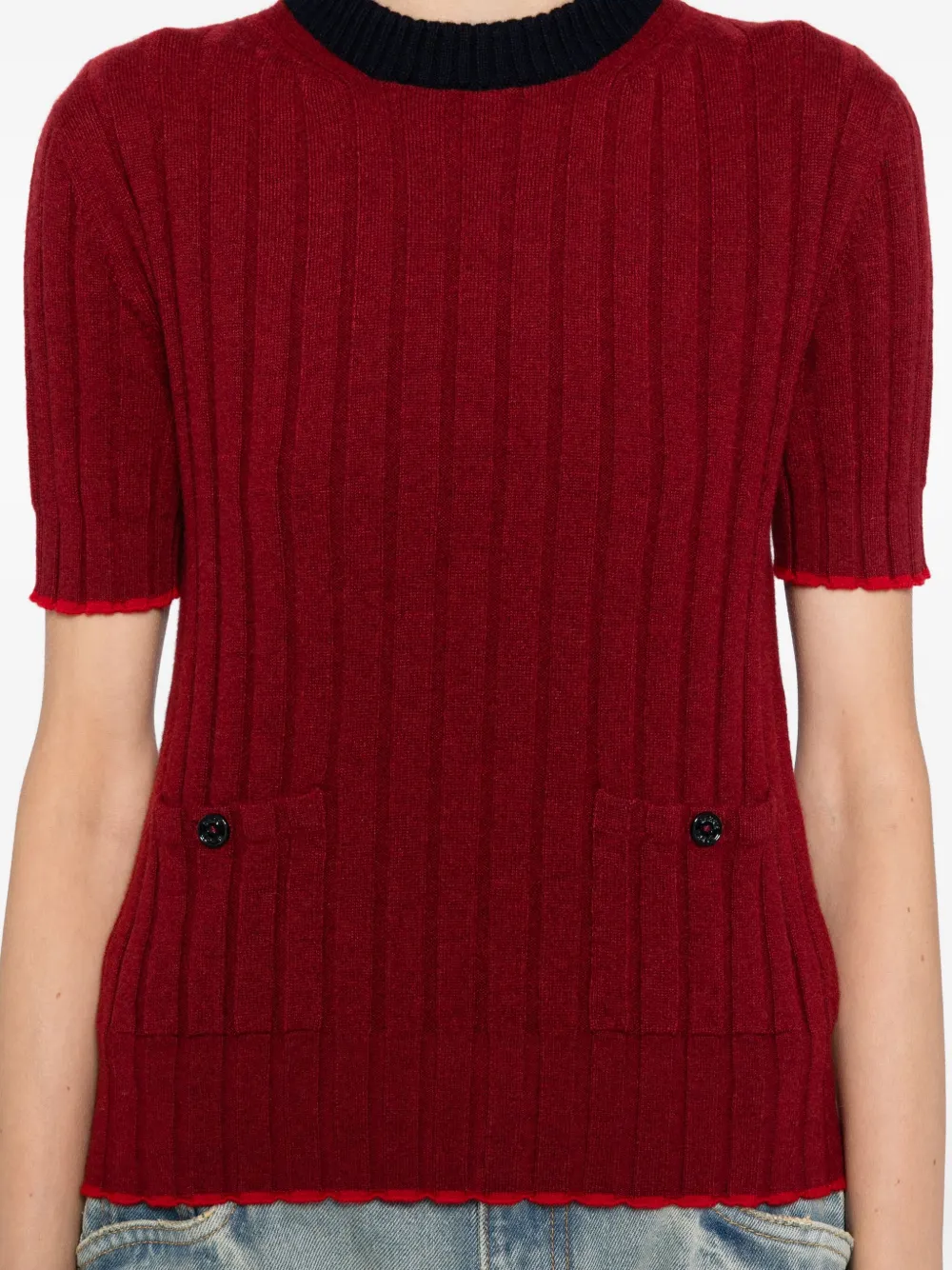 Barrie Ribbed Top In Red