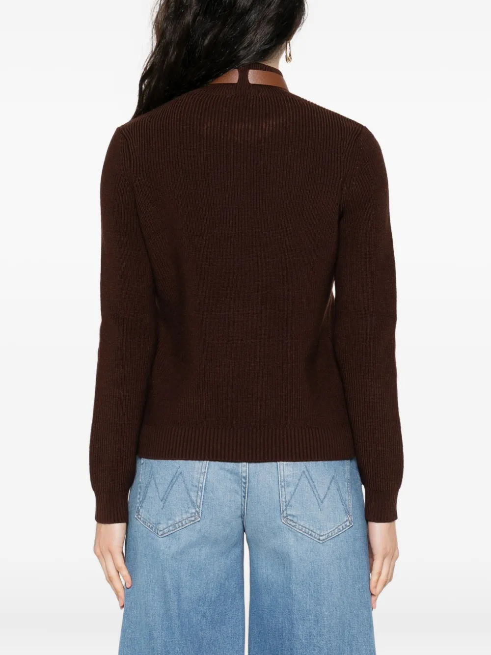 Elisabetta Franchi Trui met hoge hals en leren afwerking Bruin
