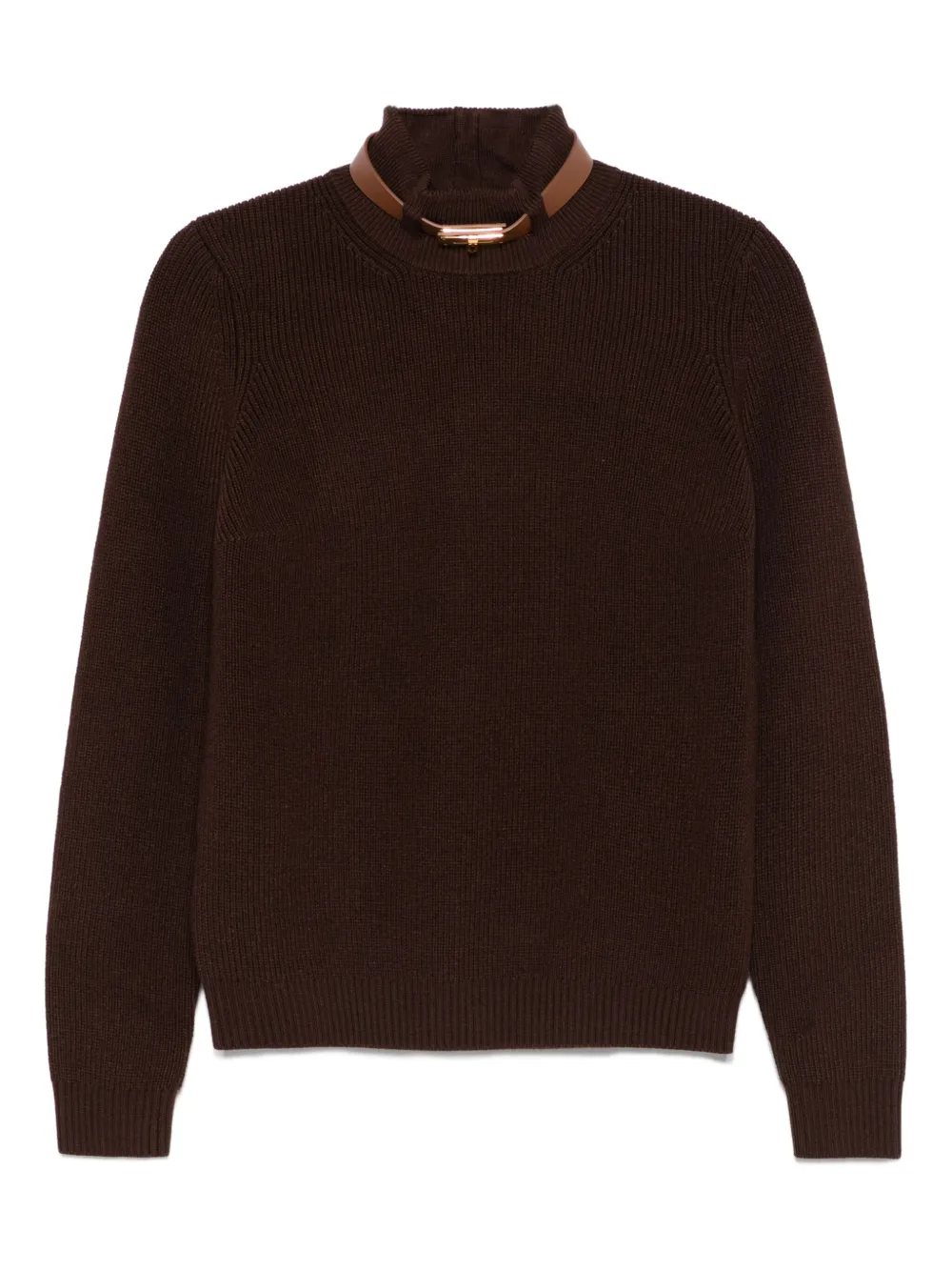 Elisabetta Franchi Trui met hoge hals en leren afwerking Bruin