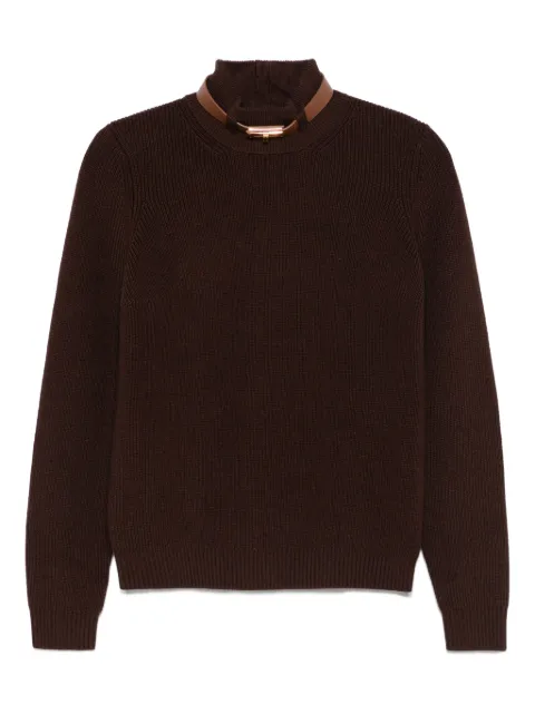 Elisabetta Franchi high-neck leather-trimmed sweater
