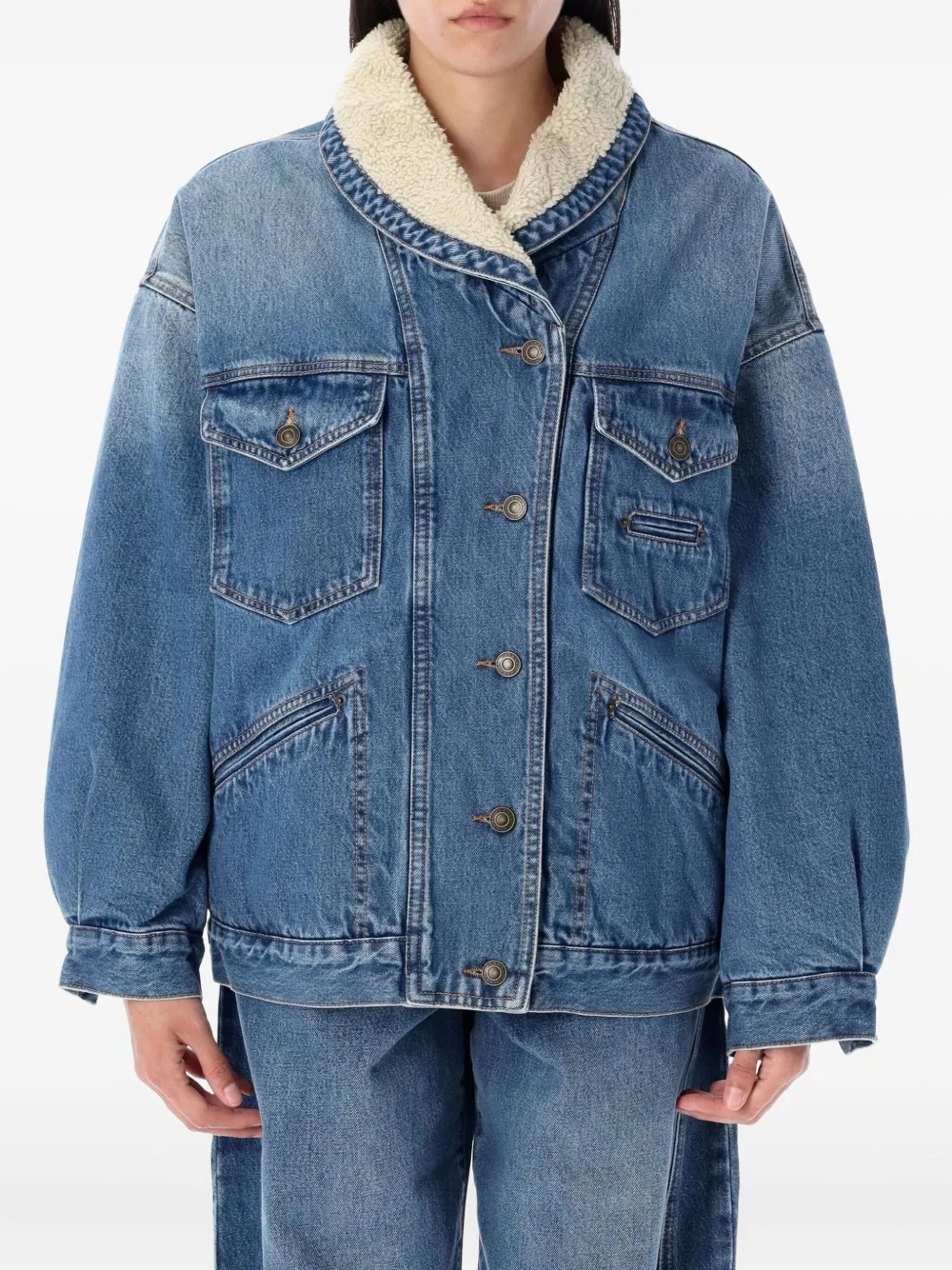 MARANT ÉTOILE Pimia sherpa-collar denim jacket Blauw