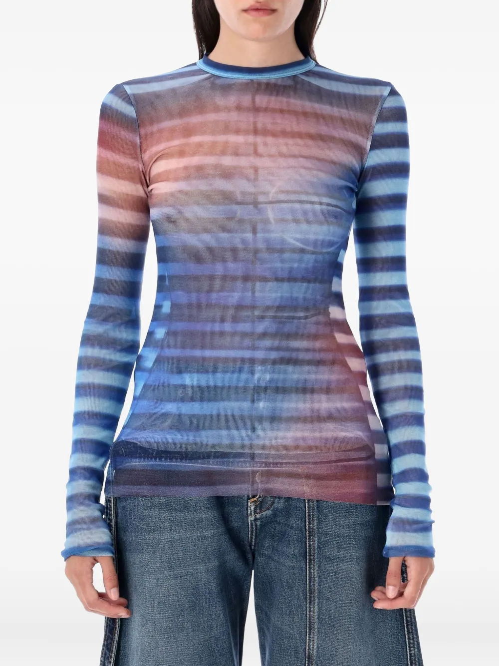 Jean Paul Gaultier stripe mesh top - ブルー Jean Paul Gaultier stripe mesh top - ブルー