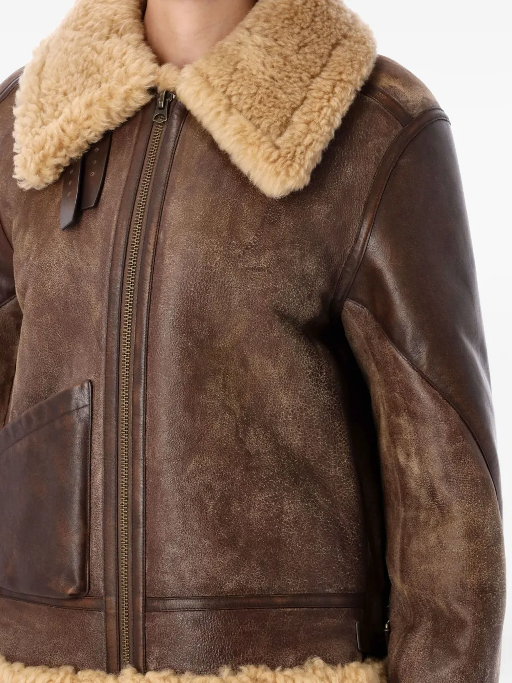 Ralph Lauren Collection Leren jack met lammy afwerking Bruin