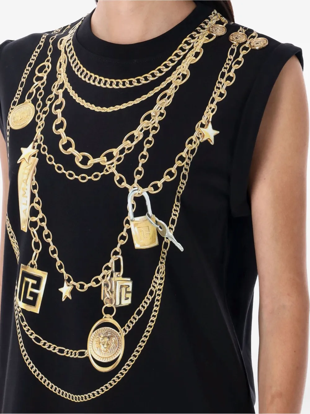Balmain Chain Print Sleeveless Top In Black