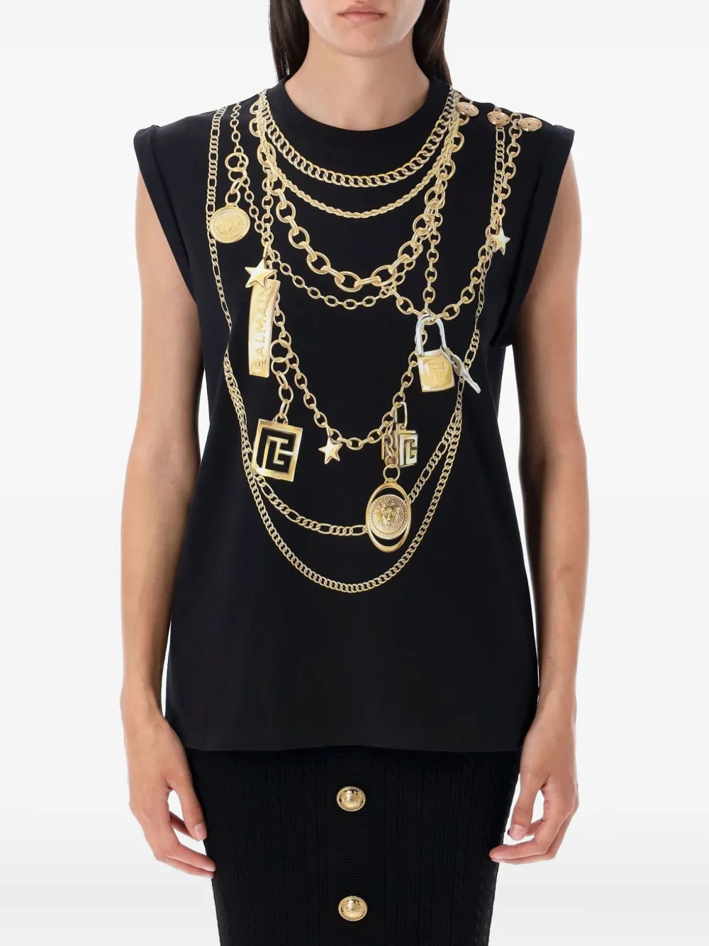 Balmain Chain-print Tank Top In Black