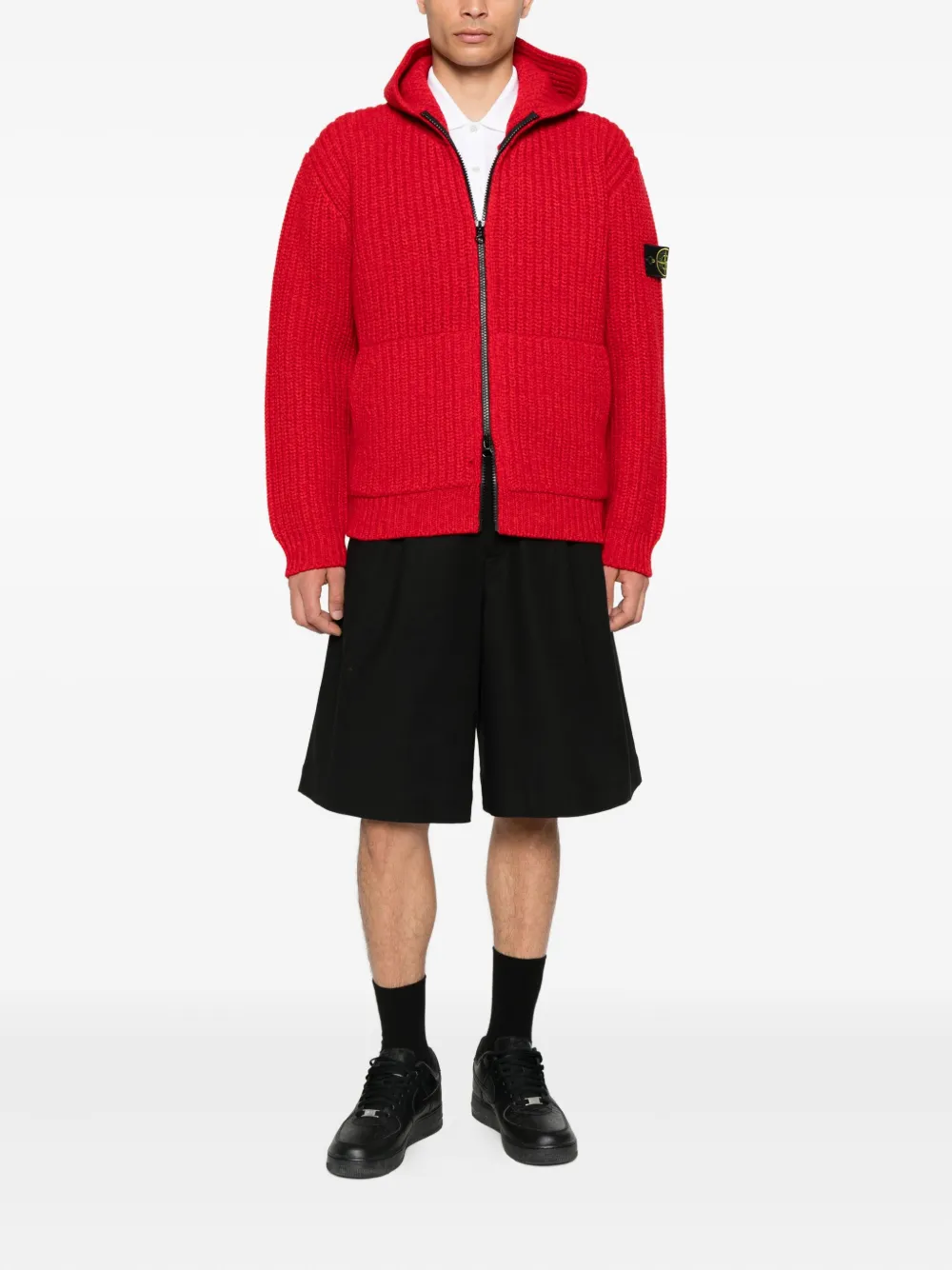 Stone Island 5100069 Fisherman's hooded wool jacket Rood