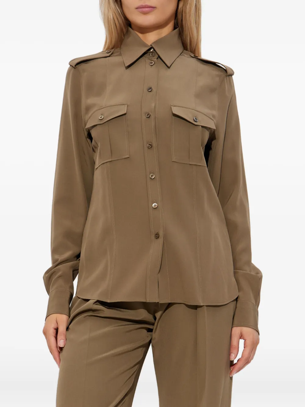 TOM FORD button-fastening flap-pocket shirt Groen