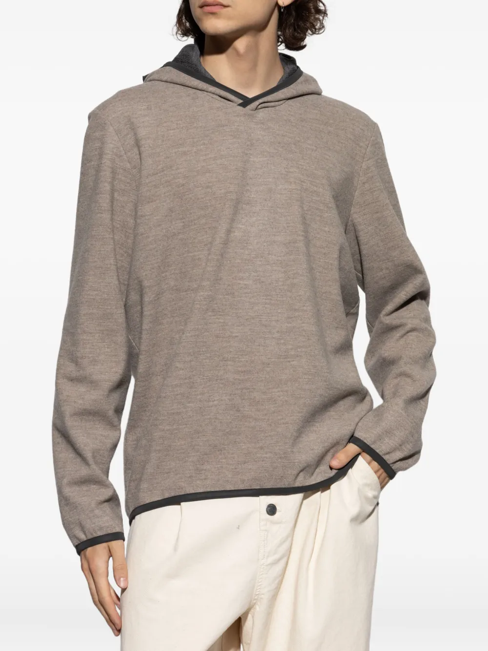 Trimmed-Edges Wool Hoodie