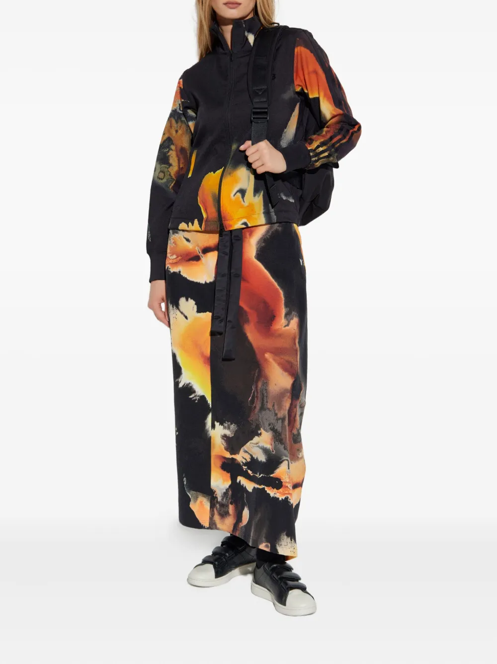 Y-3 Abstract-print Long Skirt In Black