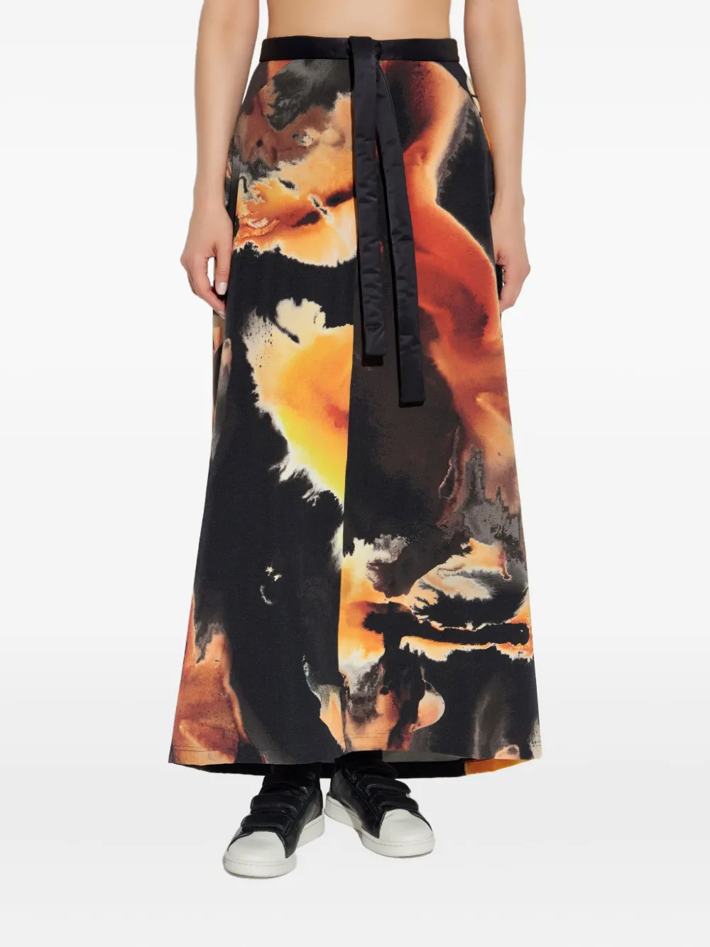 Y-3 Abstract-print Long Skirt In Black