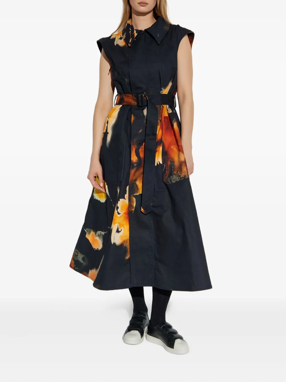 Y-3 Jurk met ceintuur en print Zwart