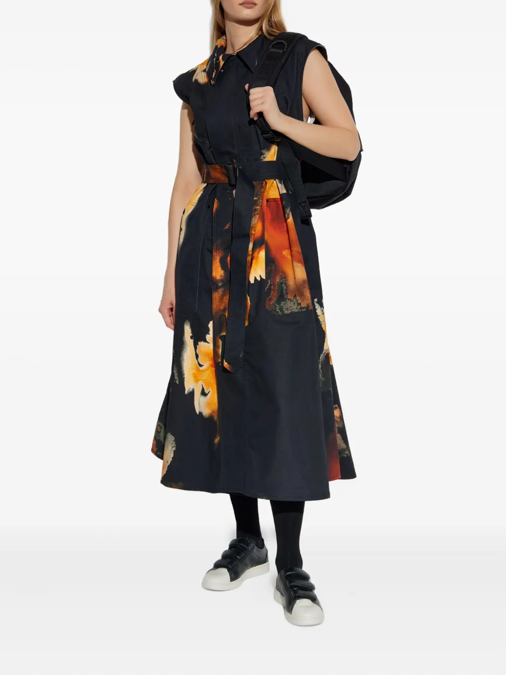 Y-3 Jurk met ceintuur en print Zwart