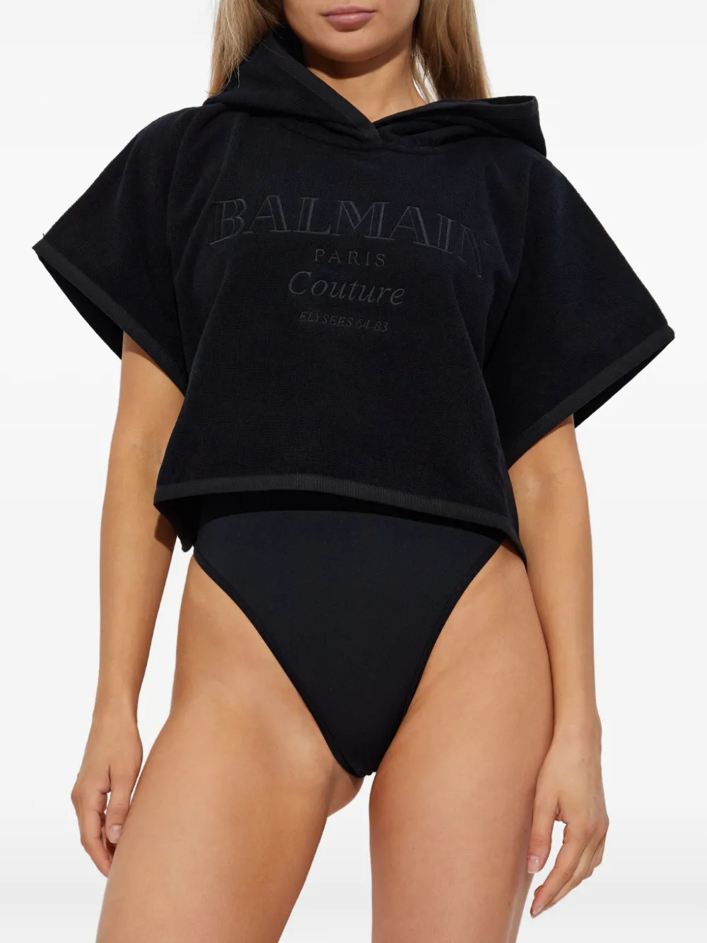 Balmain Hooded Cotton Poncho In Black