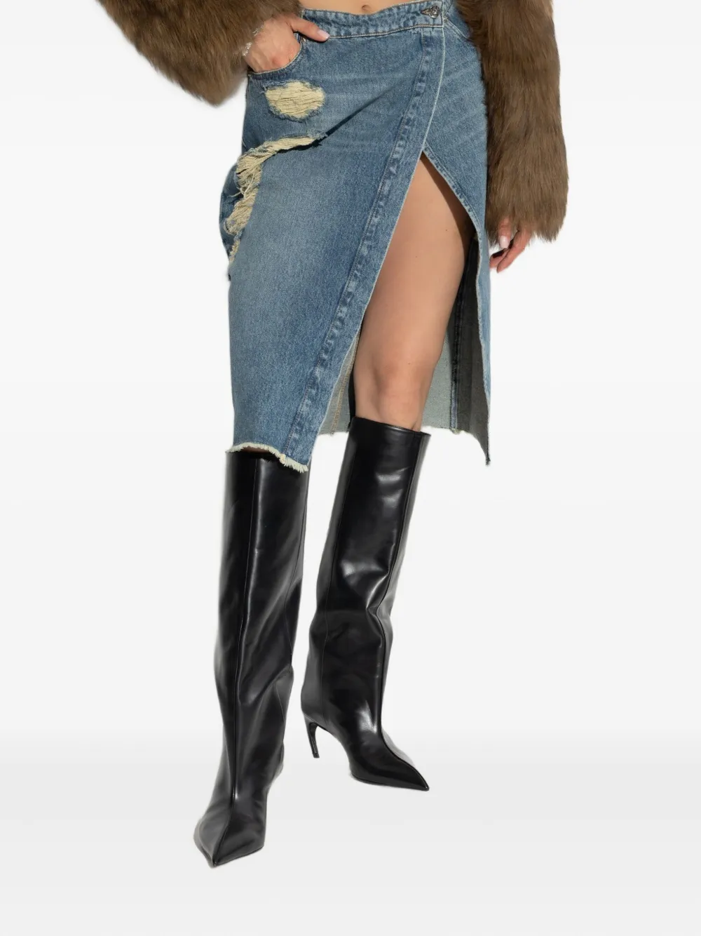 Blumarine distressed slit-front denim skirt Blauw