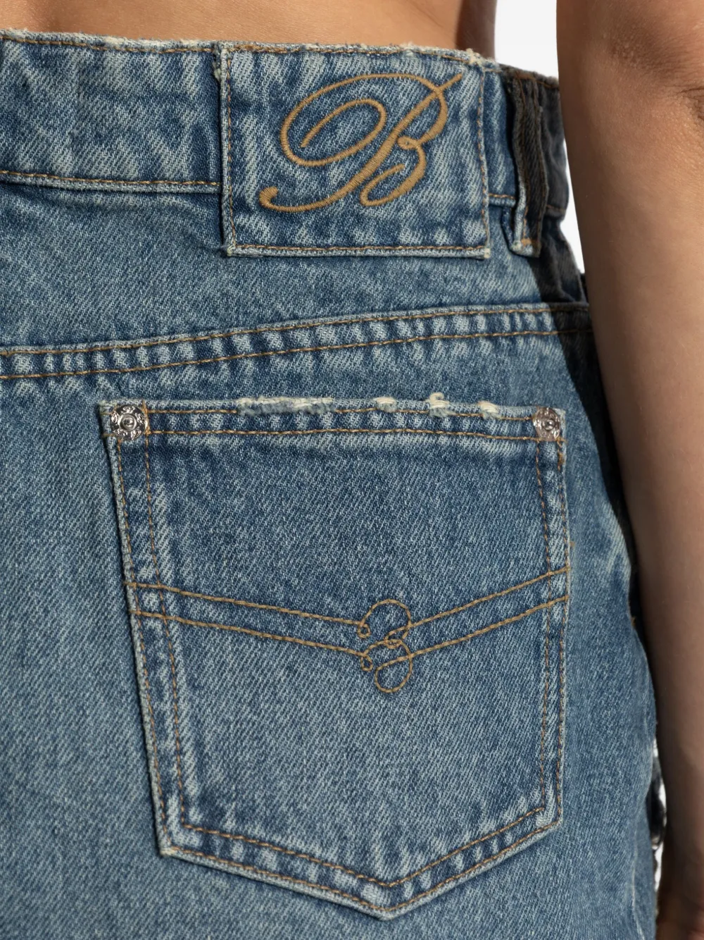 Blumarine distressed slit-front denim skirt Blauw