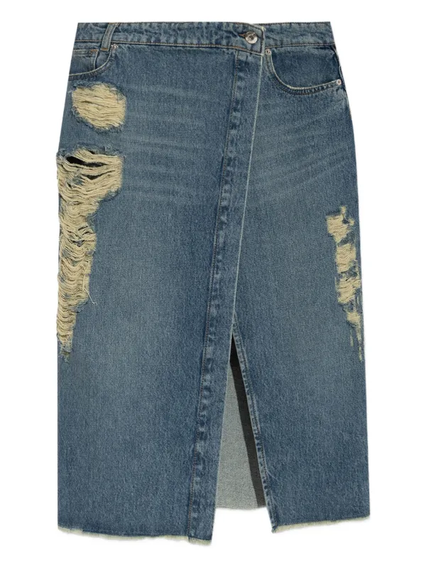 fashion destroyed denim midi skirt