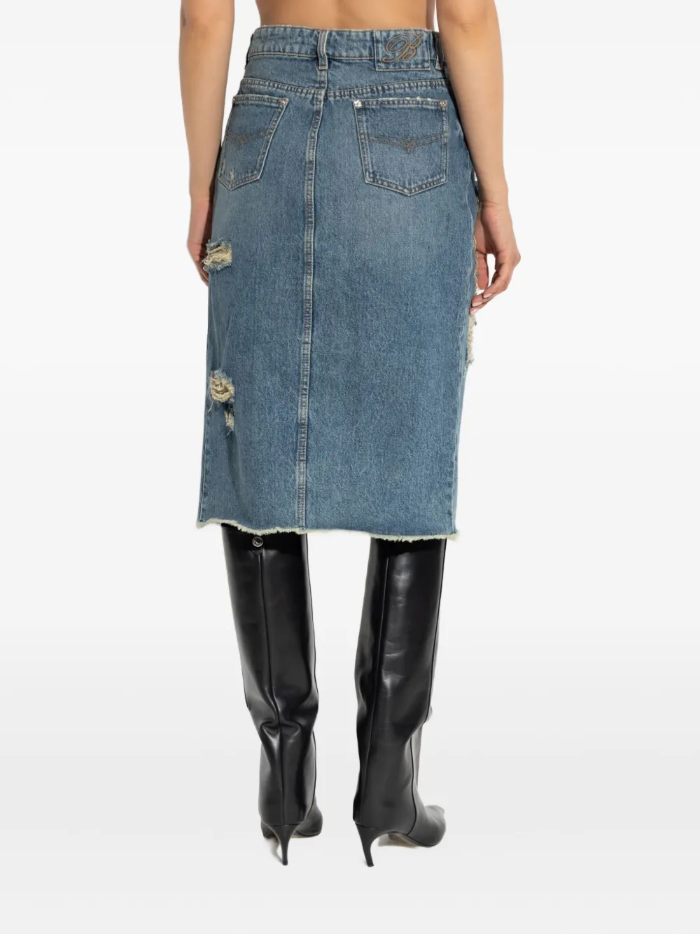 Blumarine distressed slit-front denim skirt Blauw