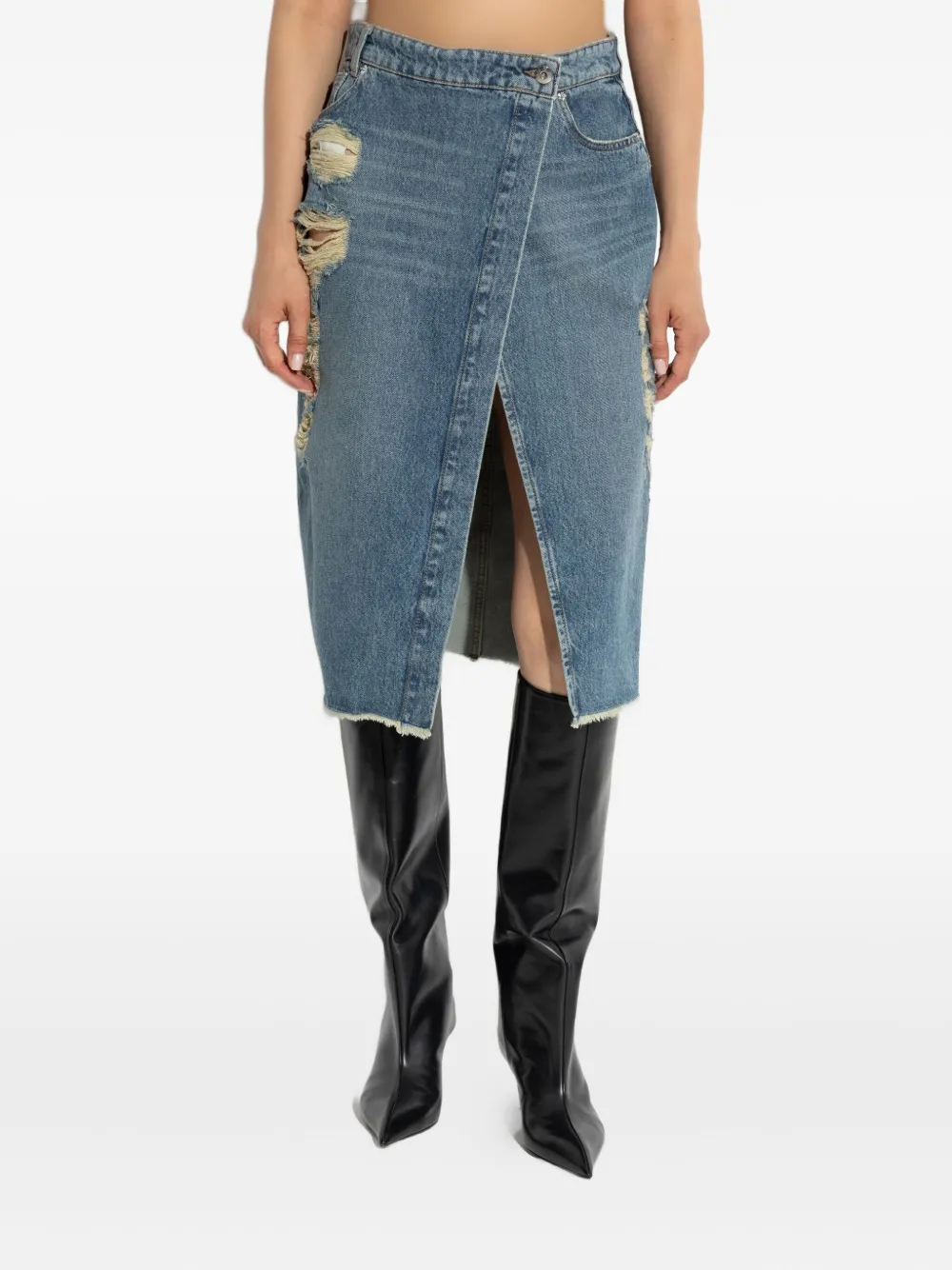 Blumarine distressed slit-front denim skirt Blauw