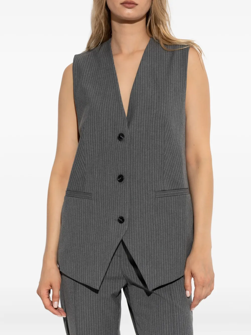 SAMSOE Gilet met krijtstreep Grijs