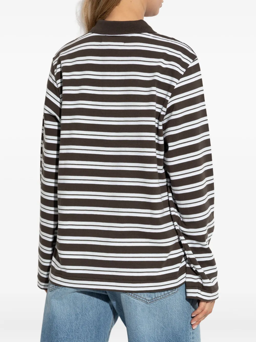 Samsoe & Samsoe Sandover Striped Long-sleeve Polo Shirt In Brown
