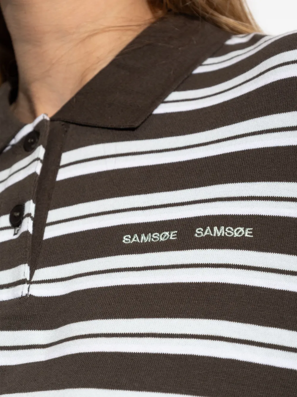 Samsoe & Samsoe Sandover Striped Long-sleeve Polo Shirt In Brown