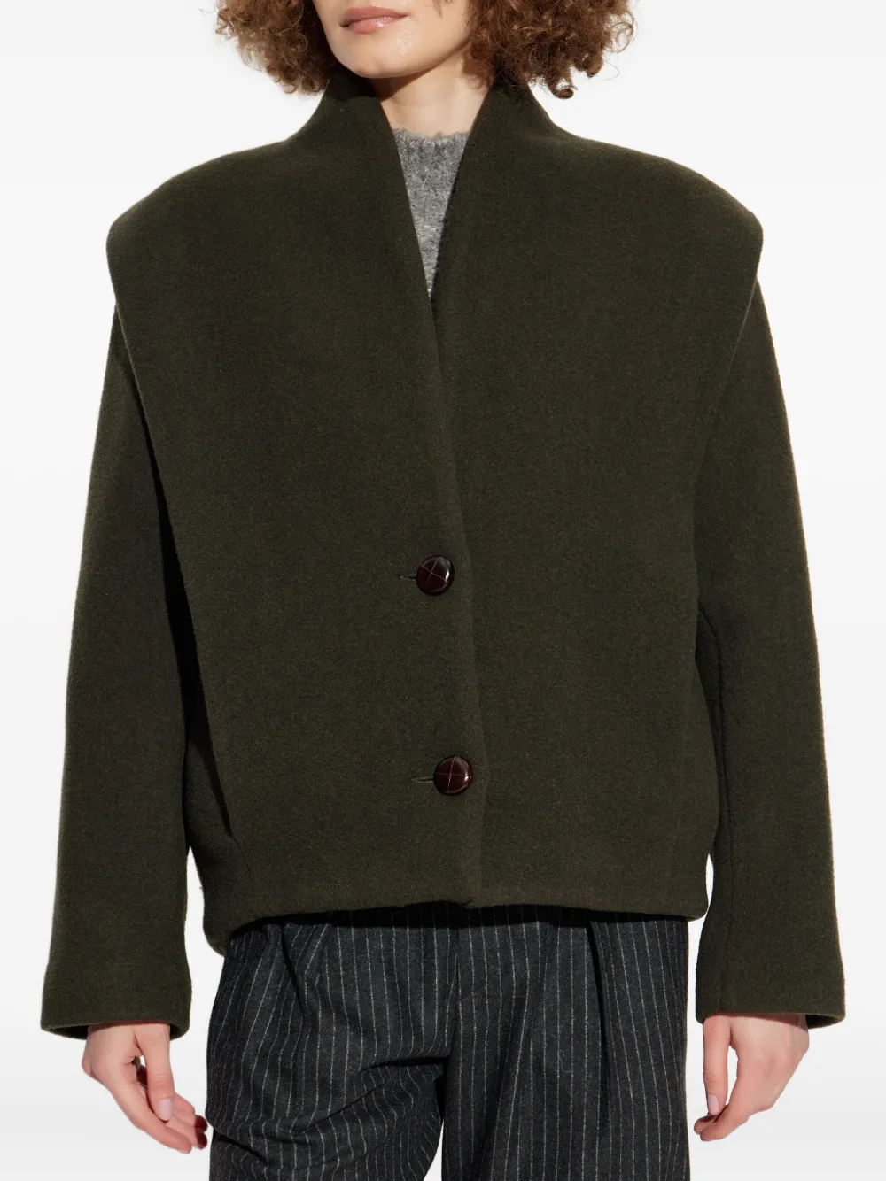 ISABEL MARANT padded-shoulder wool coat Groen
