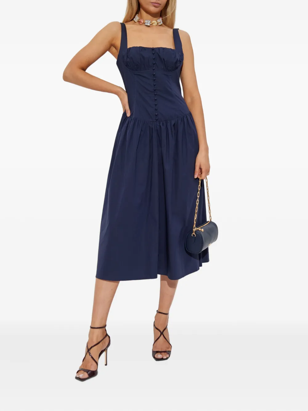 Cult Gaia Emmett gesmockte midi-jurk met knopen Blauw