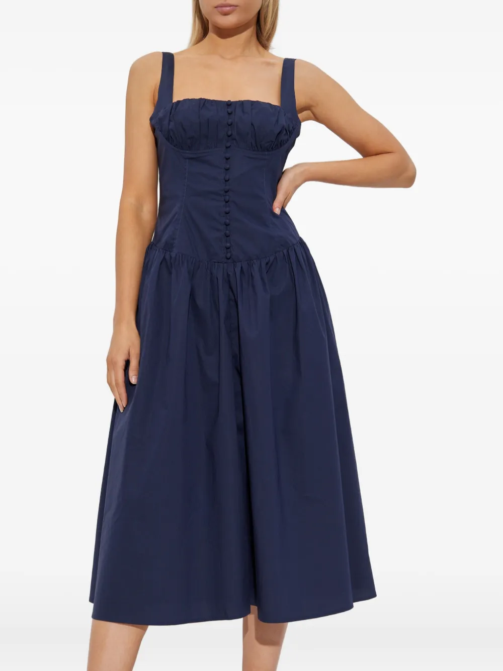 Cult Gaia Emmett gesmockte midi-jurk met knopen Blauw
