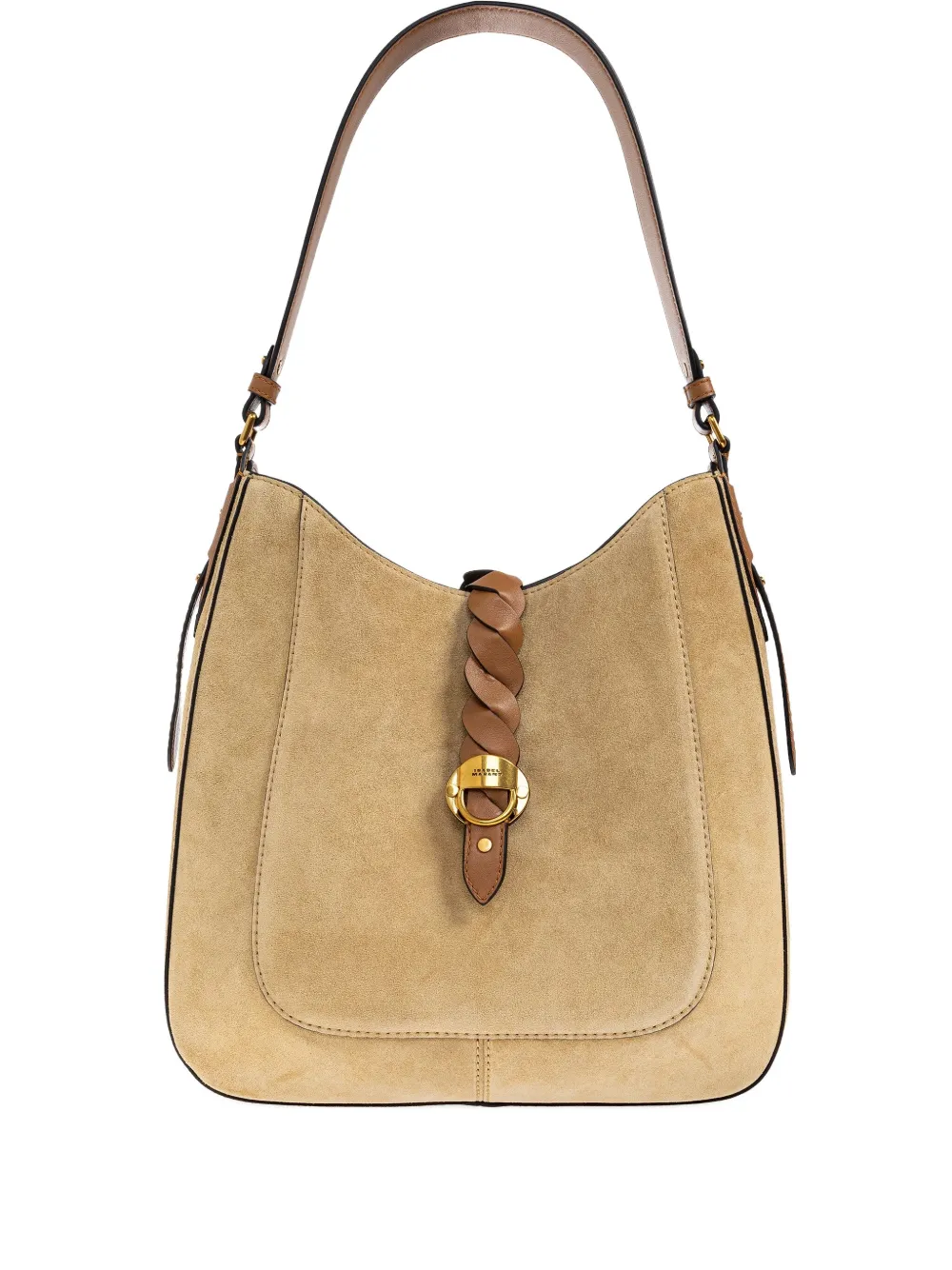 ISABEL MARANT Suède schoudertas met gevlochten detail Beige