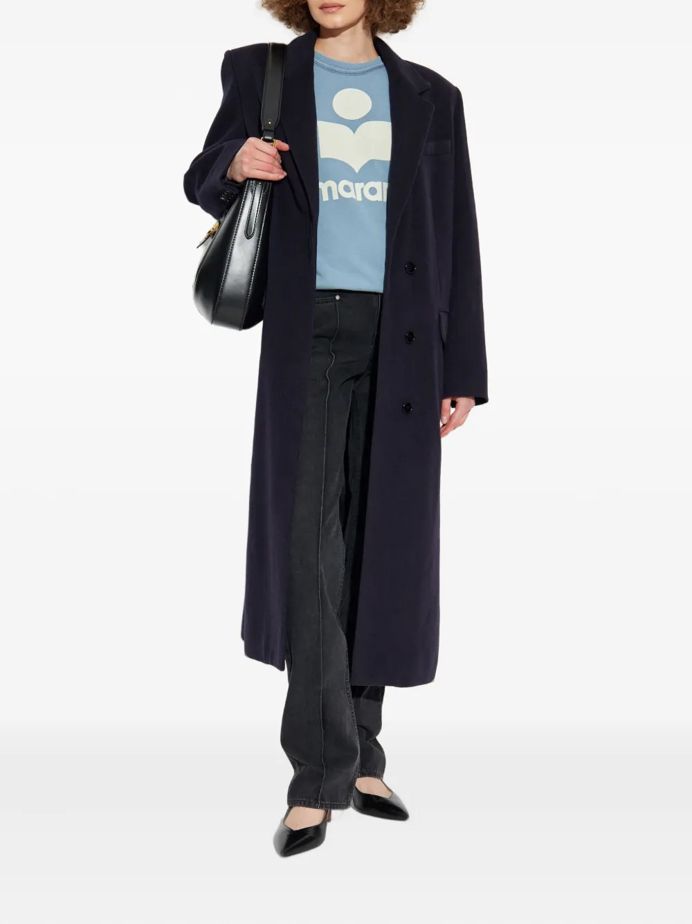 ISABEL MARANT peak lapel wool coat Zwart