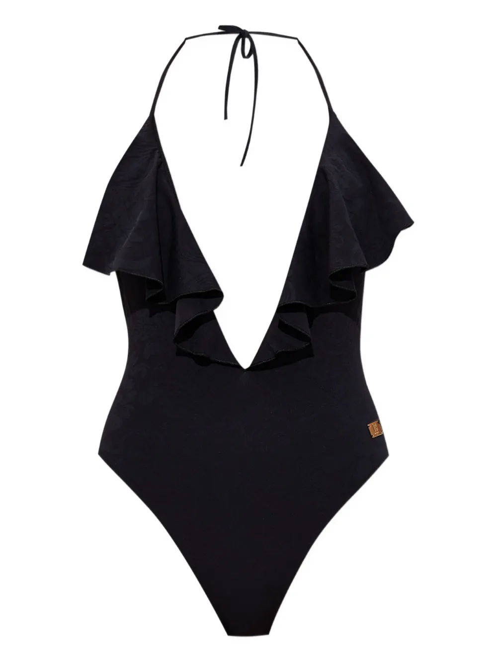 Balmain ruffled halterneck swimsuit Zwart