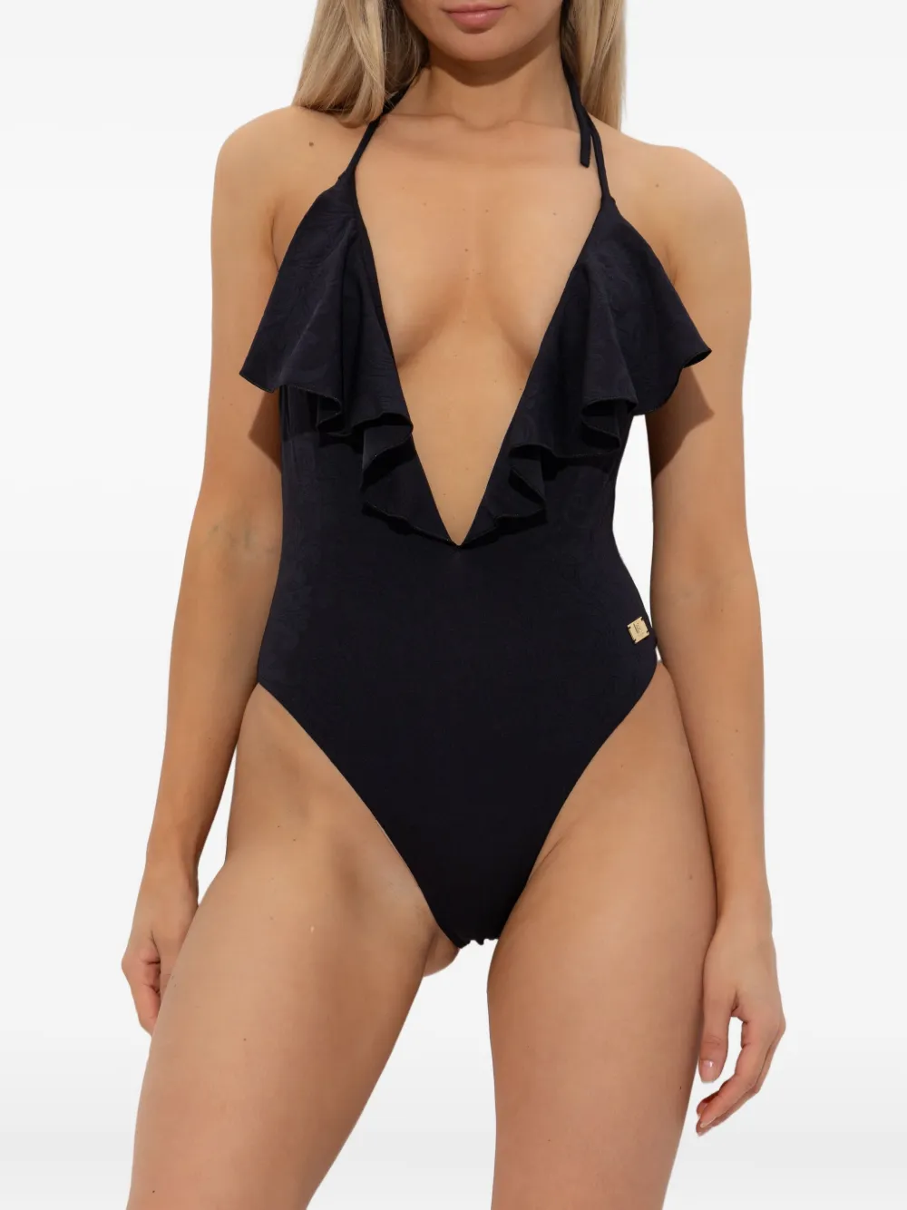 Balmain ruffled halterneck swimsuit Zwart